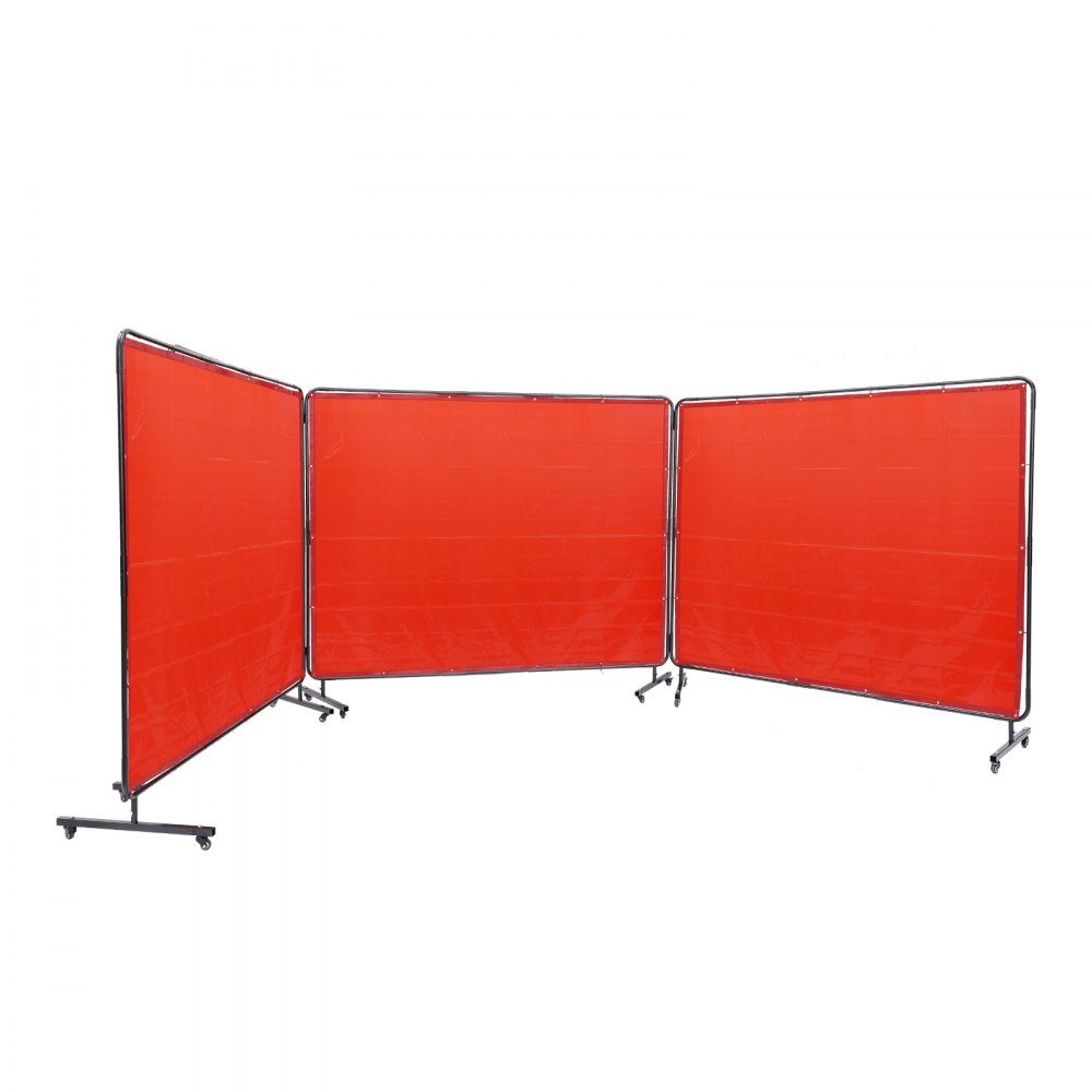 Lasparaplu met frame, 1,8 x 2,4 m, 3 panelen lasgordijnparaplu's, vlamvertragend vinyl Lasparaplu op 12 zwenkwielen (6 afsluitbaar), verplaatsbaar en professioneel voor werkplaats, Ro