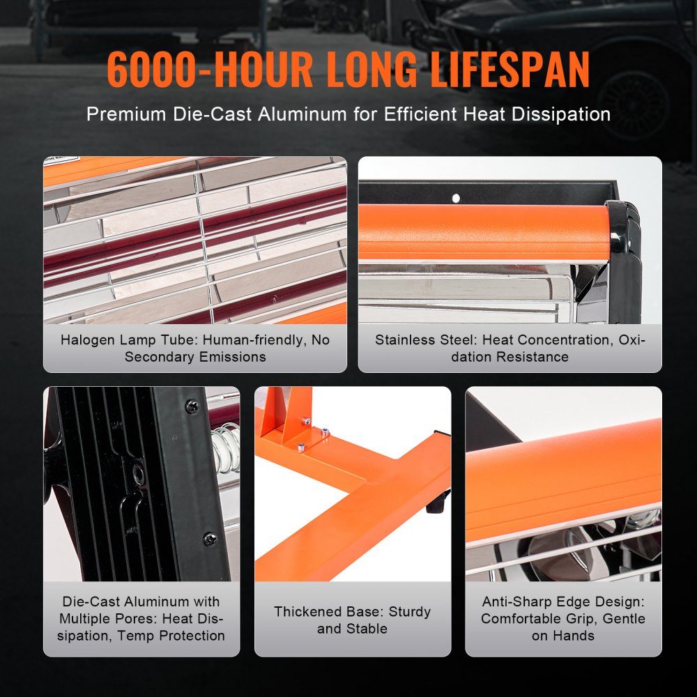 Infrared curing lamp, 2200W, 1-60 min time setting, automatic curing lamp with automatic heater and holder, 47.6 m² baking area, spray booth heaters, paint dryer