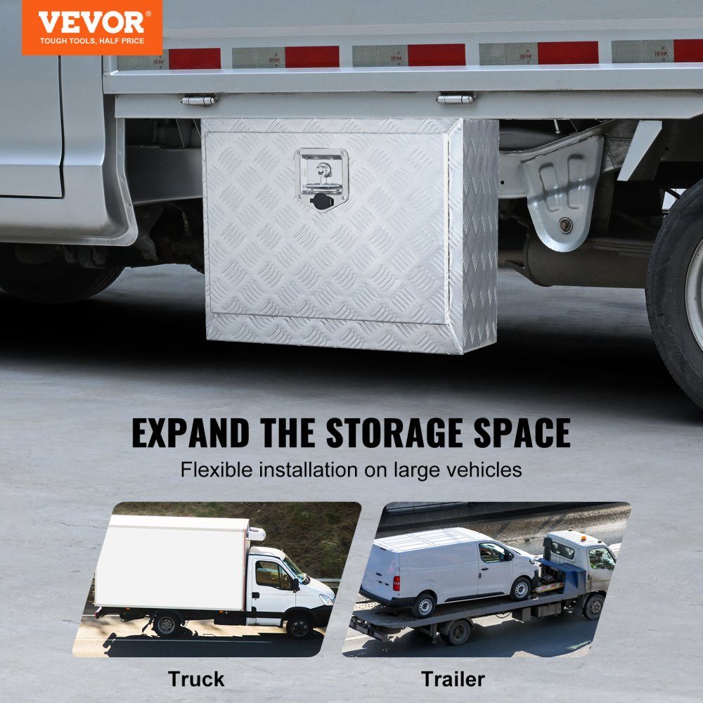 Underbody Truck Box, 610x335x405mm Pickup Storage Box, Aluminum Tool Box with Lock and Keys, Waterproof Trailer Tool Box for Trucks, Vans, Trailers etc