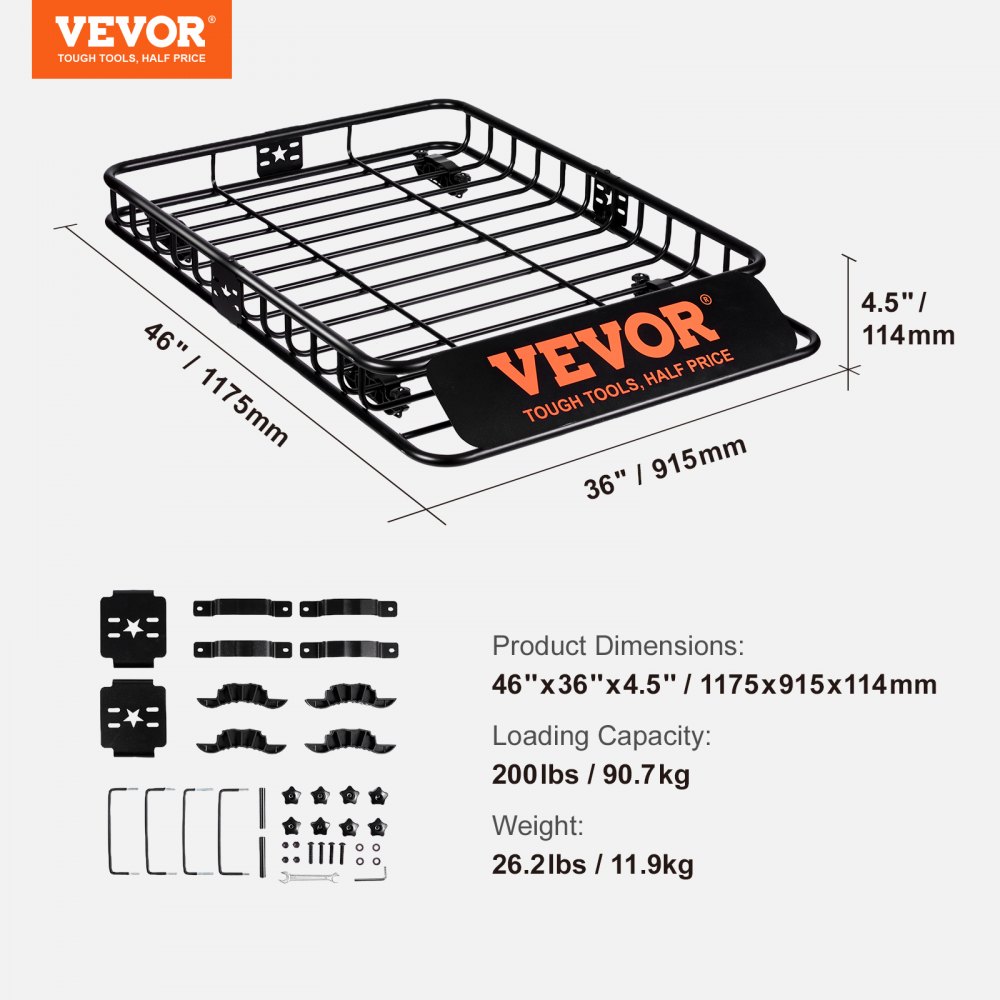 Roof Rack Basket Car Roof Basket Universal 1175 x 915 x 114 mm, Roof Rack Tray 90 kg Load Capacity Railing Rack Cargo Luggage Rack Black for Camping, Barbecue, Car Trips etc Roof Rack Basket Car Roof Basket Universal 1175 x 915 x 114 mm, Roof Rack Tray 90 kg Load Capacity Railing Rack Cargo Luggage Rack Black for Camping, Barbecue, Car Trips etc