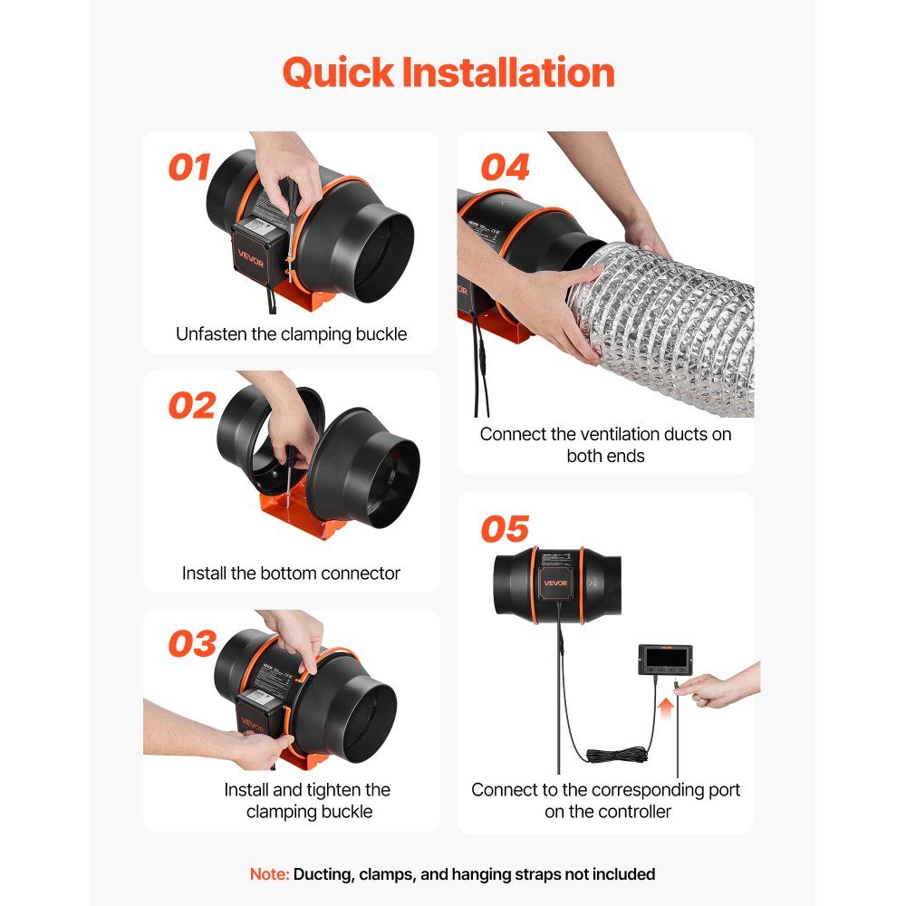 152.4mm Adjustable Duct Fan 683m3/h Inline Duct Fan with PWM & App Control, Duct Fan with 10 Speeds, 9 Hour Timer, EC Motor, Exhaust Fan for Greenhouse, Bathroom, Basement, Smoke Exhaust