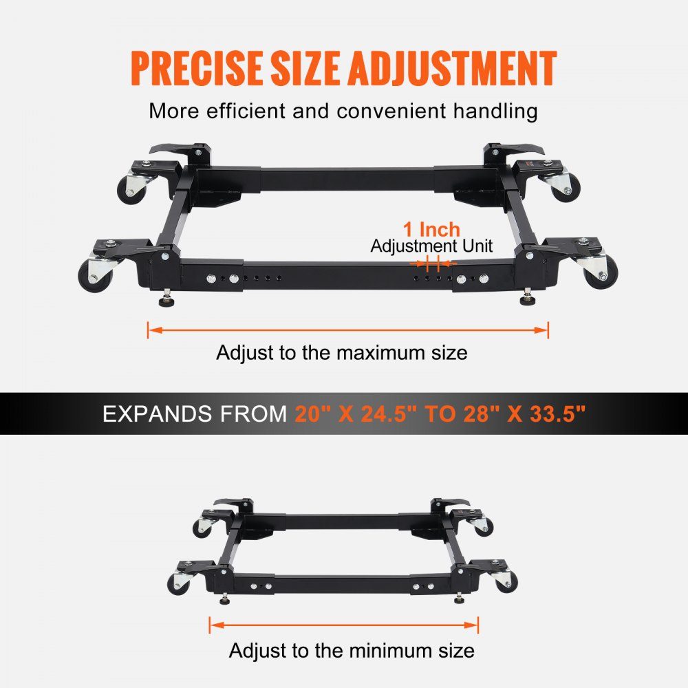 Mobile Base, 1500 lbs Capacity, Adjustable from 20" x 24.5" to 28" x 33.5", Heavy Duty Universal Mobile Base with 4 Caster Wheels, for Woodworking Equipment, Band Saws, Power Tools, Machinery