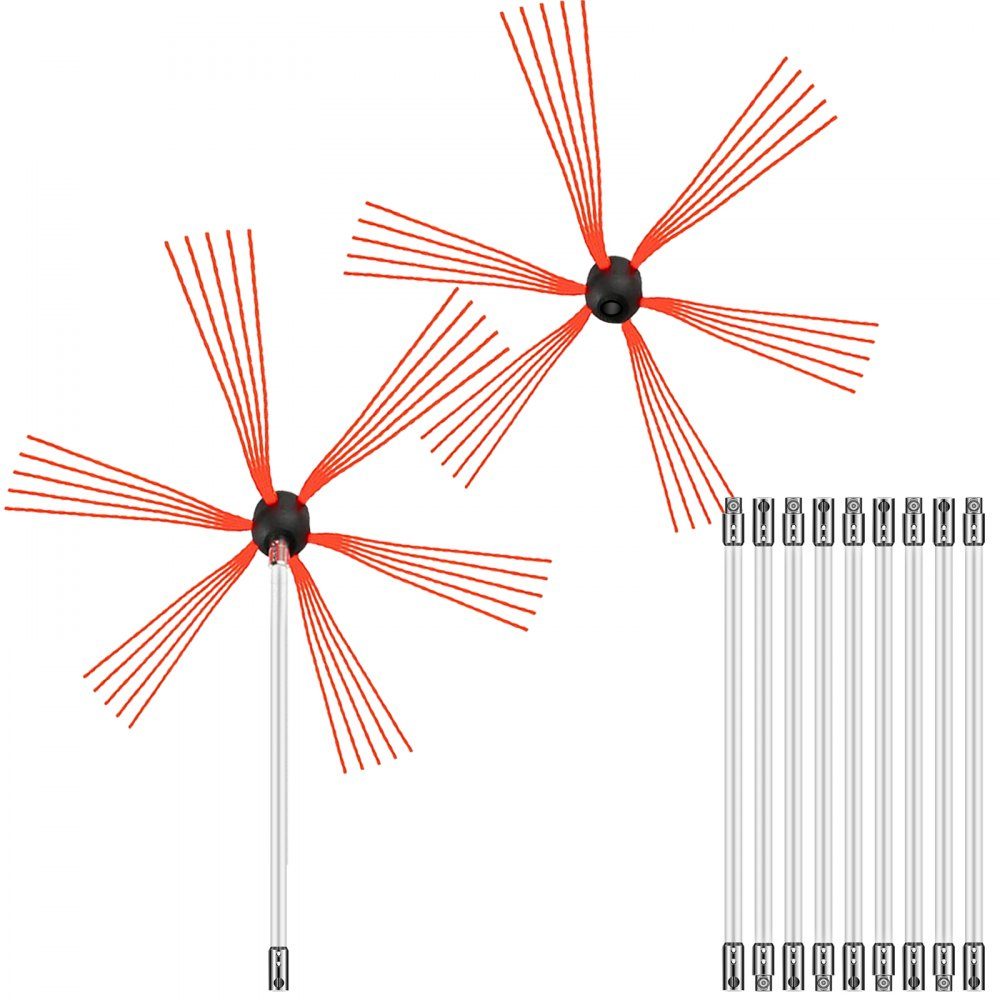 Schornsteinfeger, Schornsteinfegerbesen, 10 m, weißer Nylon-Kaminbesen, Ofenrohrbürste, professioneller Schornsteinfegerbesen 30 mm Bürstenlänge mit einem zusätzlichen Bürstenkopf, Schornsteinreiniger