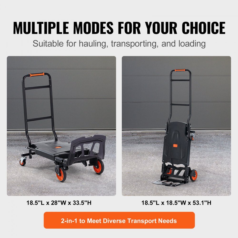 2 in 1 Folding Hand Truck 136kg Load Capacity Transport Trolley Aluminum Alloy Carbon Steel Hand Truck ⇋ Platform trolley for indoor and outdoor loading and transport tasks
