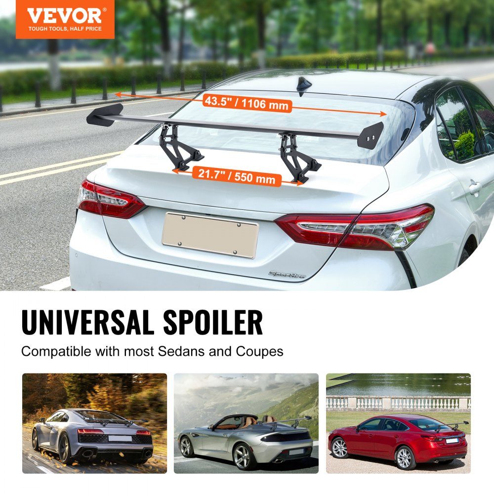 GT Wing autospoiler, 43,3 inch universele enkeldekspoiler, verstelbare lichtgewicht aluminium auto achterspoilervleugel, racespoiler BGW/JDM Drift Zwart