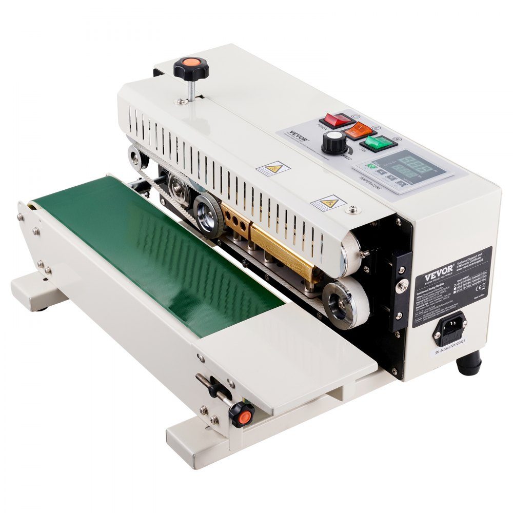 Kontinuierliche Beutelbandversiegelungsmaschine, 0,24–0,47 Zoll/6–12 mm Versiegelungsbreite, horizontale Bandversiegelungsmaschine mit digitaler Temperaturregelung, Beutelversiegelung aus Kohlenstoffstahl für 0,02–0,8 mm Plastiktütenfolie