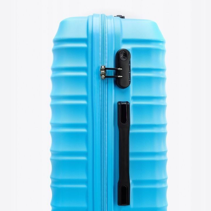 Großer Premium-Koffer Reisekoffer ABS-Kunststoff 96l mit blauen Rippen