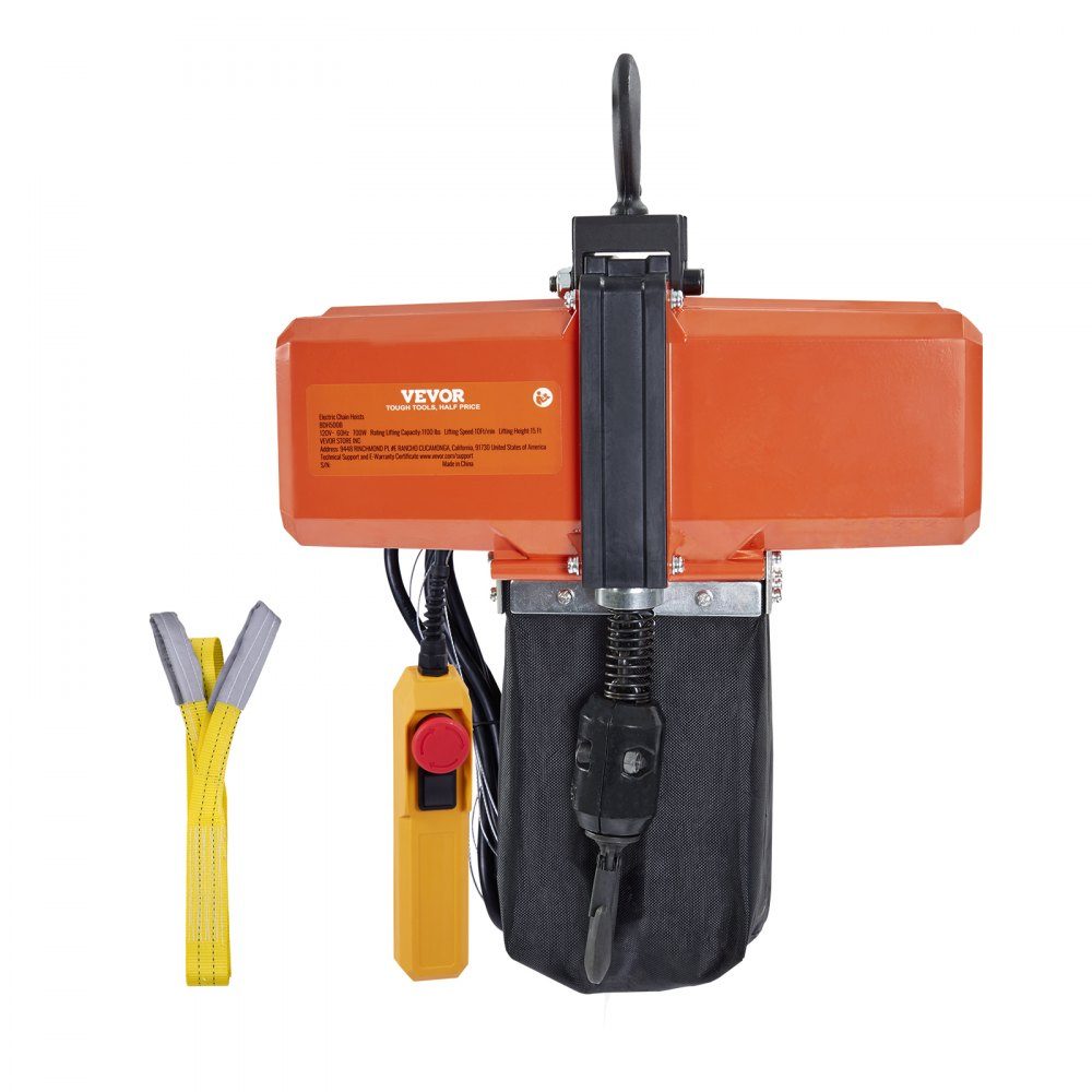 Electric Chain Hoist, 1100 lbs Capacity, 15ft Lift Height, 9.2ft/min. Speed, 230V Single Phase Overhead Crane with G100 Chain, 10ft Cable Remote Control for Garage, Shop, Hotel, Home