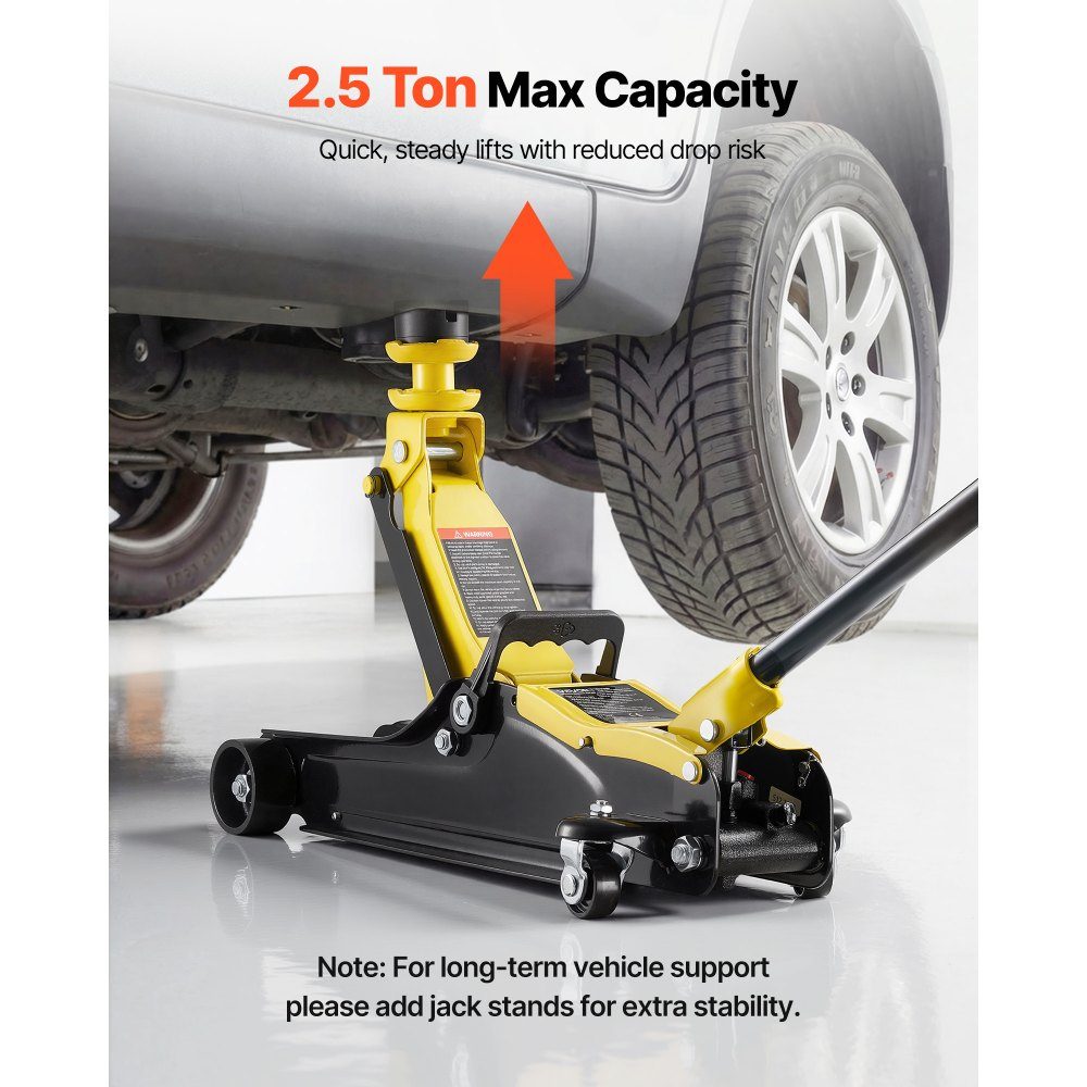 Hydraulic Car Jack 2.5T Capacity Flat Steel Car Jack with Single Piston Quick Lift Pump and SUV Adapters Sedan Car Jack 85-320mm Lift Range Racing Car Jack