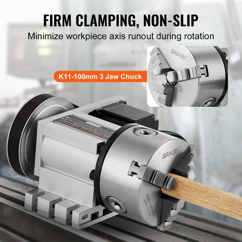 Klauwplaat K11-100 mm drieklauwplaat 4e as van de CNC-rotatie-as, een overbrengingsverhouding van 6:1 en een Nema23 tweefasige stappenmotor 3-klauwplaat voor CNC-frezen