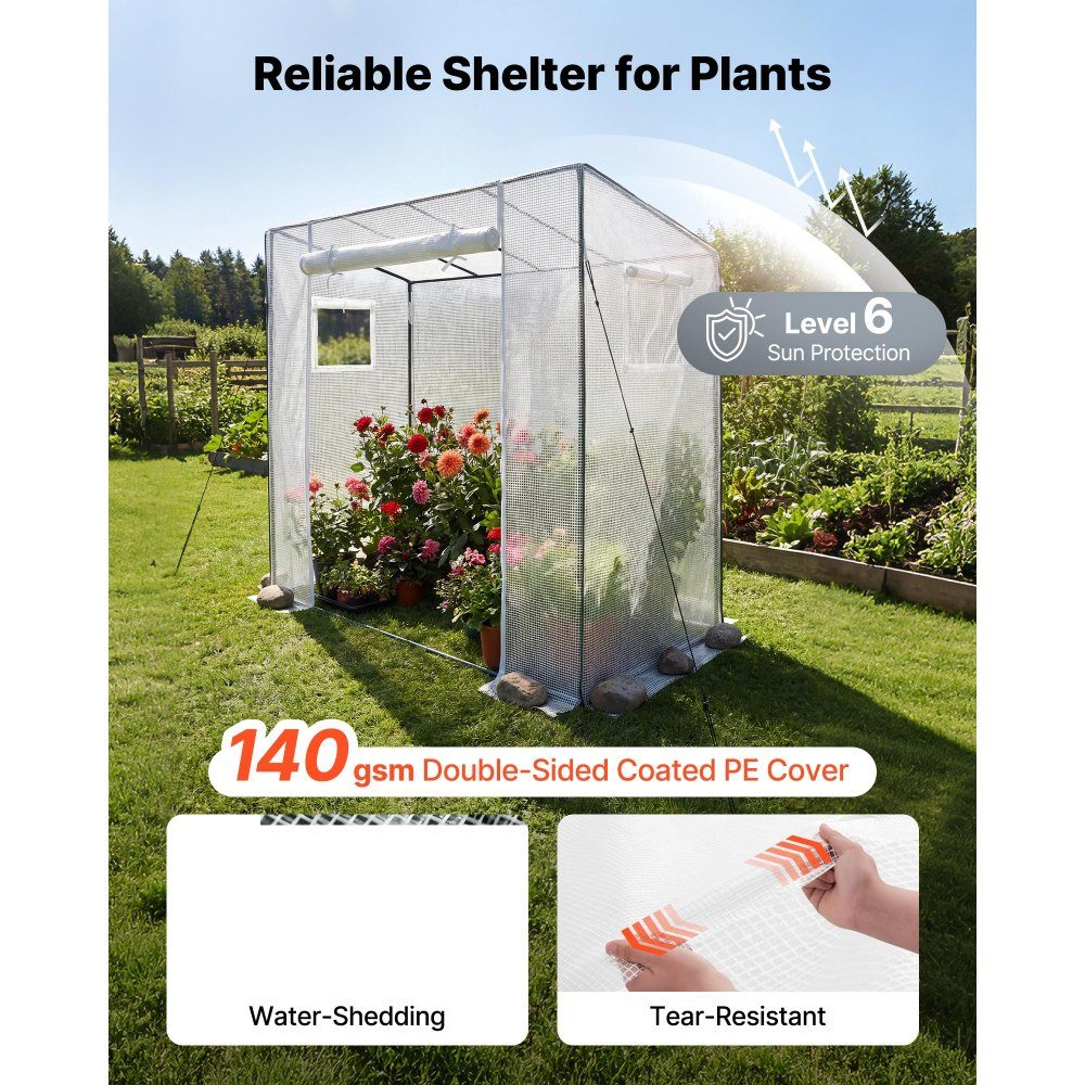 Greenhouse 195x77x146/168 cm, film greenhouse, tomato house with powder-coated steel frame, PE cover, roll-up zipper door & 2 windows, greenhouse for outdoor use