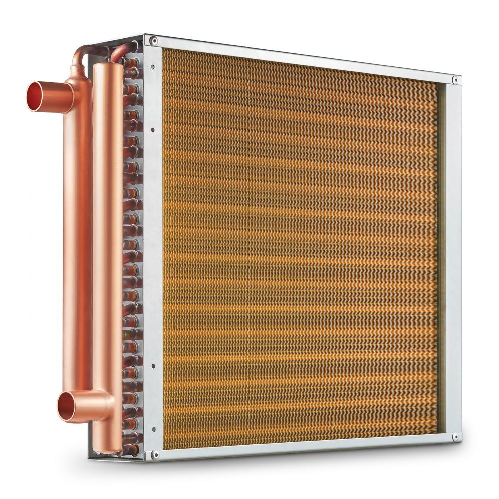 16" x 16" water to air heat exchanger with 3 row 9.53mm copper connections, 193 aluminum fin heat exchanger for wood stoves, residential heating and cooling and forced air heating