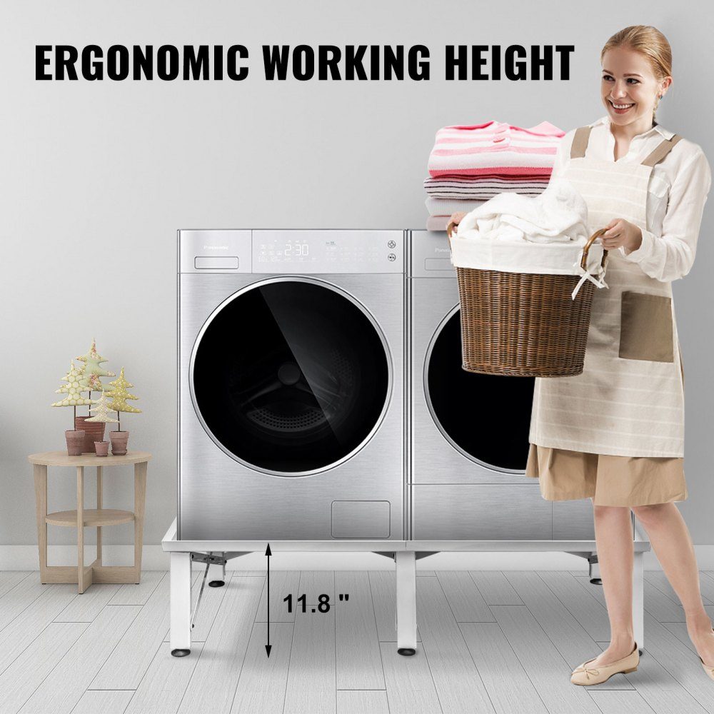 Washing machine base double 124 x 55 x 30 cm, washing machine riser made of iron, washing machine base with non-slip rubber feet, base for washing machine, dryer, refrigerator, load capacity 150 kg