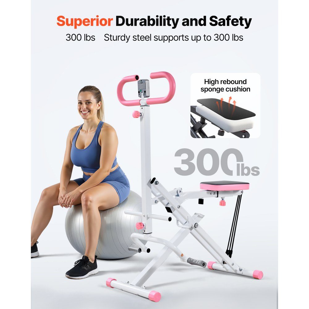 Squat Machine for Deep Squats, Folding Exercise Machine, Glute Trainer with 5 Level Adjustable Seat, Home Exercise Machine for Buttocks and Legs, Glute Machine White + Pink