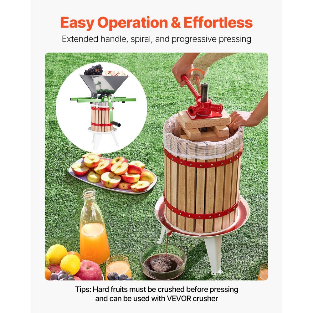 Fruit Wine Press, Fruit Grinder (18L), with Solid Wood Basket with 8 Blocks, Heavy Duty Manual Juicer, Cider Press, Apple Press, Grape Press, Olive Oil Press with Handle, Juicer for Kitchen