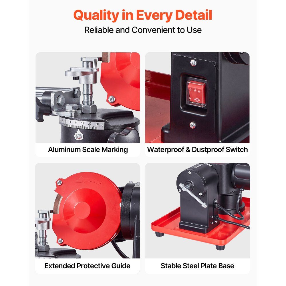 Affûteur de lame de scie 370 W, meuleuse de lame de scie circulaire 2890 tr/min avec meule de 125 mm, machine d'affûtage électrique avec angle de réglage pour lames de scie de 80 à 700 mm, affûteuse de lame de scie pour le travail du bois – Réf. HT-23548