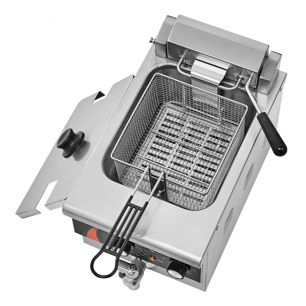Commercial Deep Fryer, 3000W Electric Countertop Fryer with Basket, 5.9L Single Oil Fryer, Thickened Stainless Steel, Time and Temperature Control, for Kitchen, Restaurant, Cafe, Restaurant, Silver
