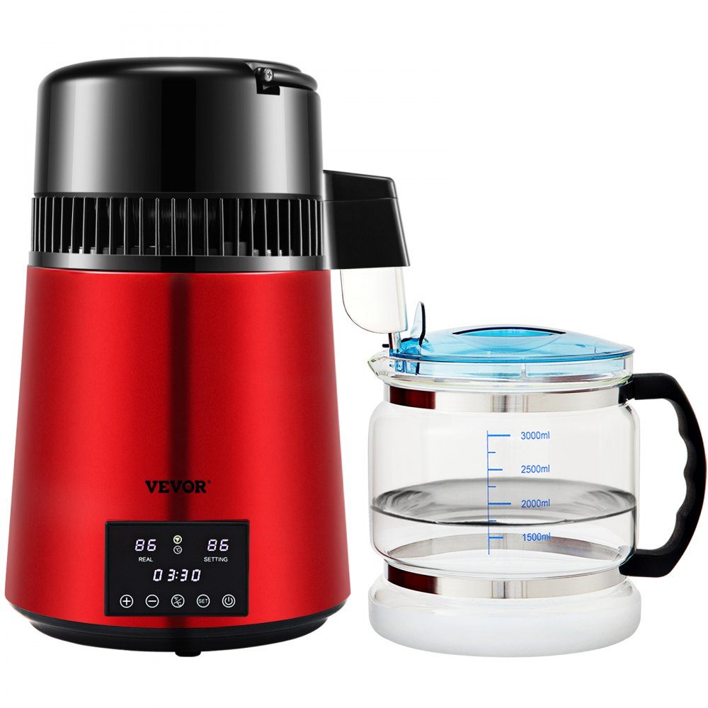 Water distiller 1 l/h. 750W Water Distiller, Distilled Water, Stainless Steel Distilling System, Red Water Distiller, Borosilicate Glass Jug, Household Pure Water Distilling