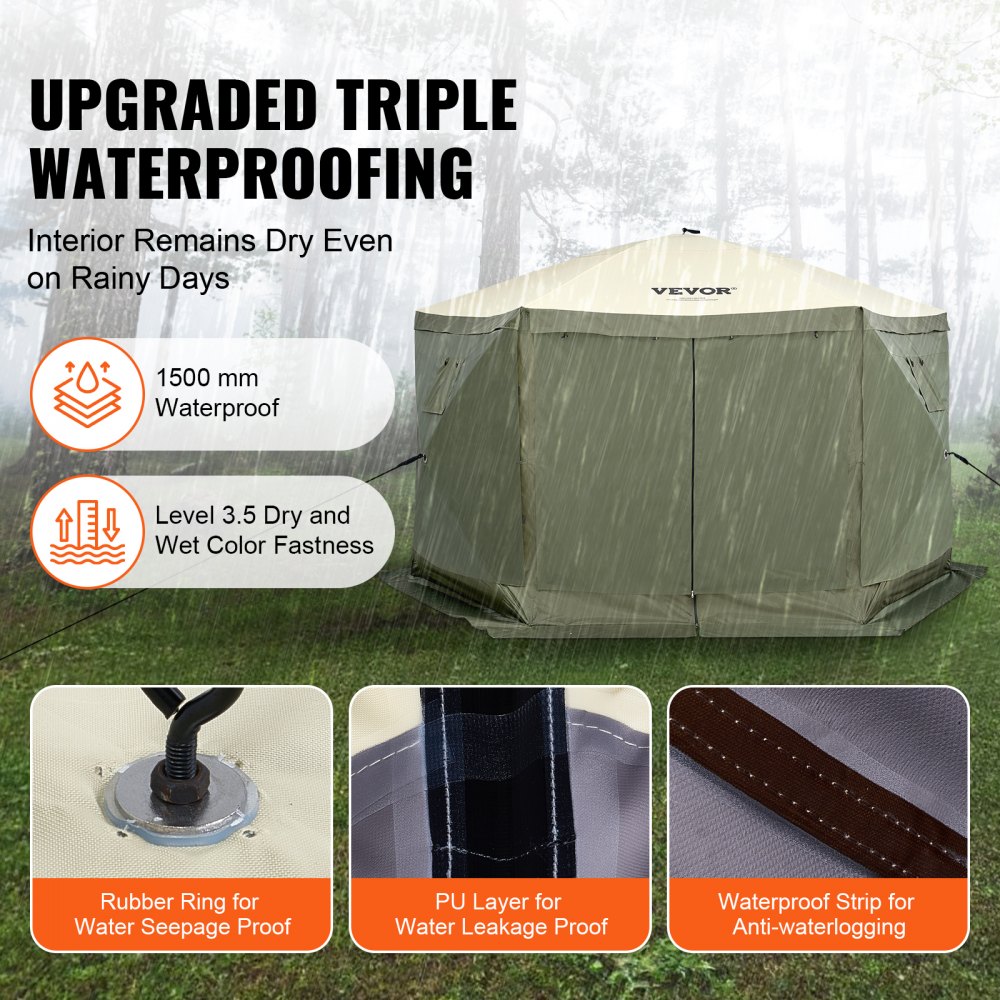 Pop Up Gazebo Tent, Pop Up Tent with 6 Side Canopy, Sun Shade with 6 Removable Privacy Wind Cloths and Mesh Windows, 12 x 12 Feet, Quick Pitch Tent with Mosquito Net, Army Green Pop Up Gazebo Tent, Pop Up Tent with 6 Side Canopy, Sun Shade with 6 Removable Privacy Wind Cloths and Mesh Windows, 12 x 12 Feet, Quick Pitch Tent with Mosquito Net, Army Green
