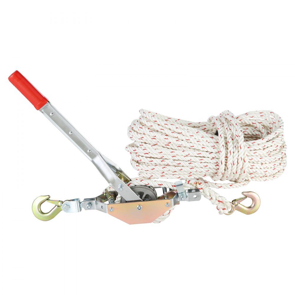 Rope Puller, 3/4 Ton Pulling Force, with 100 Feet of 5/8" Diameter Rope, 2 Hooks, Winch Included, Powerful Ratchet Pulling Tool for Moving Boats, Safe