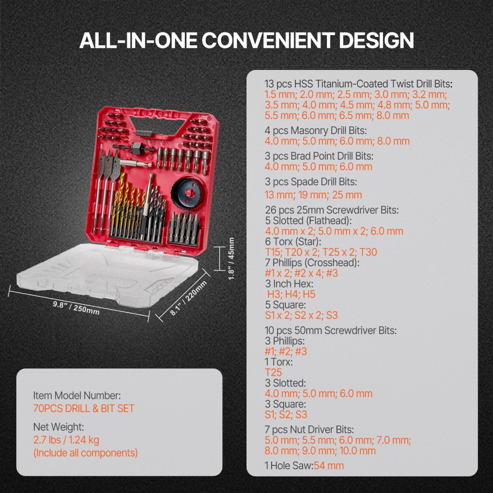 EVOR screw extractor Borher set 70 pieces, screwdriver set, screwdriver set suitable for drilling and screwing in wood, metal and cement, drill sets combination set sorted in an organized carrying case EVOR screw extractor Borher set 70 pieces, screwdriver set, screwdriver set suitable for drilling and screwing in wood, metal and cement, drill sets combination set sorted in an organized carrying case