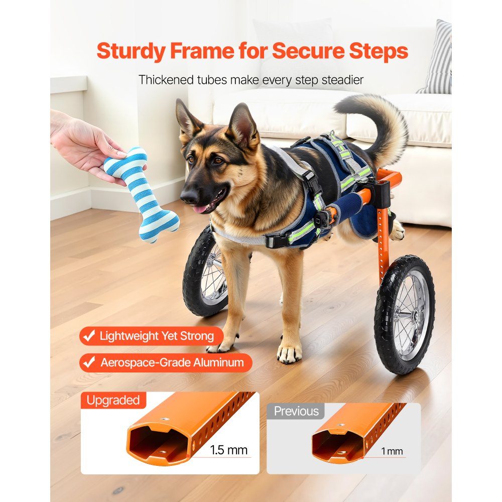Dog Wheelchair for Hind Legs, Pet Wheelchair with 2 Wheels, Height, Width and Length Adjustable, Dog Cart with Shock Absorbing Wheels, for Injured, Disabled Hunde 50-80 Pounds