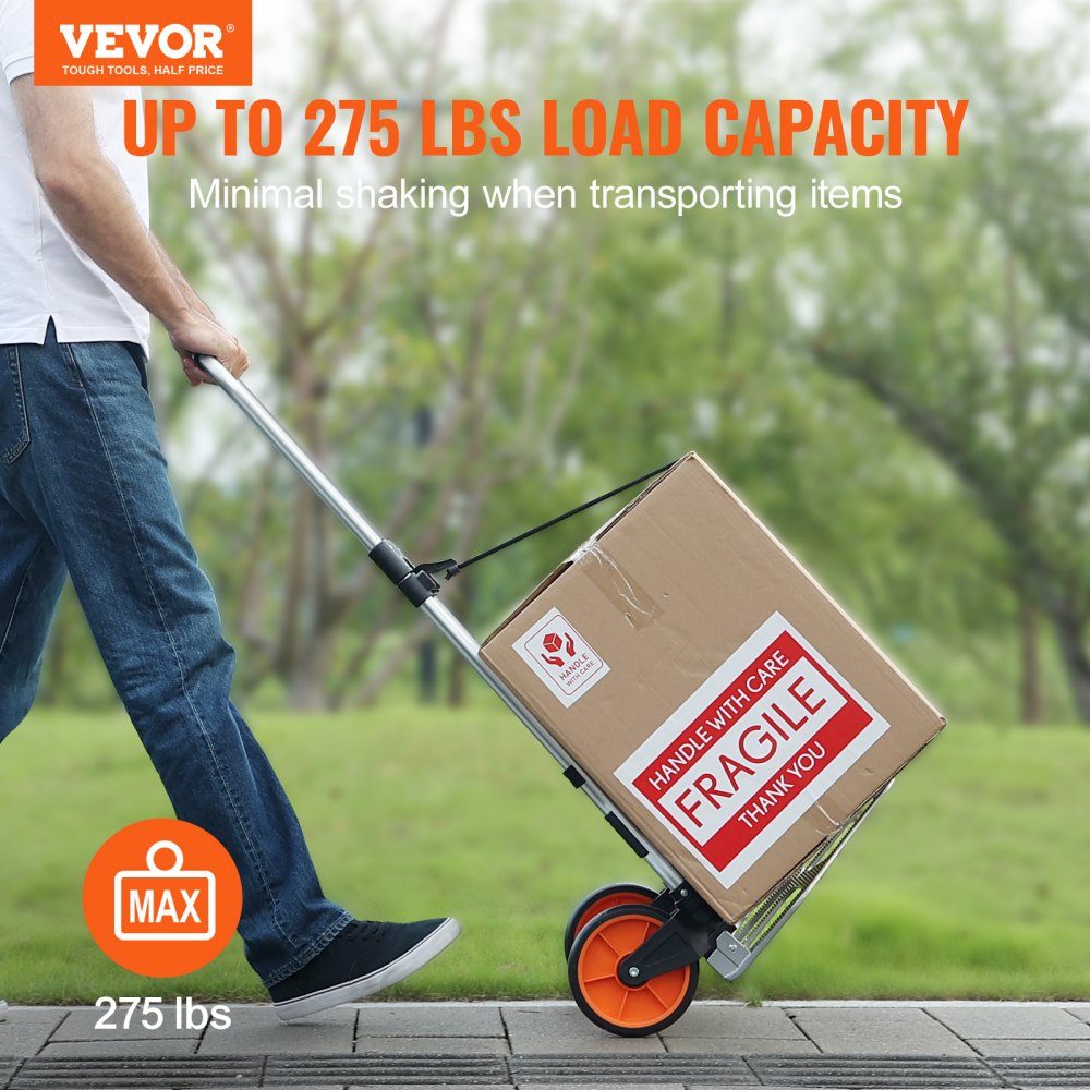 Folding Sack Truck 125kg Aluminum Alloy Plastic Transport Trolley Stacking Trolley with Adjustable Handle 820-1105mm Foldable Trolley with Tension Rope Included Compact Size for Storage