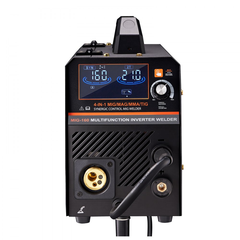 MIG-lasapparaat, 160A-lasapparaat, synergisch MIG-lasapparaat, 4-in-1 gas/MIG/MMA/Lift TIG-multiproceslasapparaat met IGBT-invertertechnologie en LCD-scherm