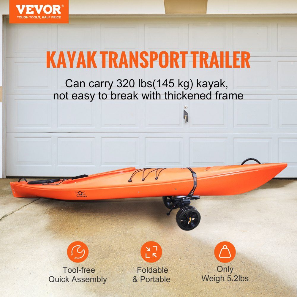 Kayak Cart, Aluminum Alloy Canoe Cart, 655 x 305 x 310mm, Load 145kg, Double Strap Design, Accessories for Boat Cart, Kayak, Canoe, Transport Cart, Trolley, Surf Cart, Boat Trailer, Folding Boat