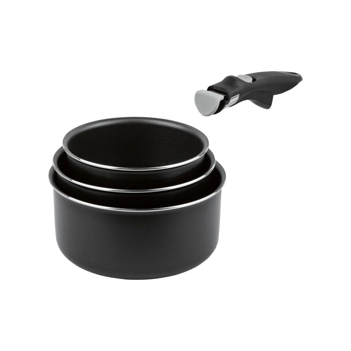 CRIVIT Aluminium-Kochgeschirrset 4-teilig, mit abnehmbarem Griff