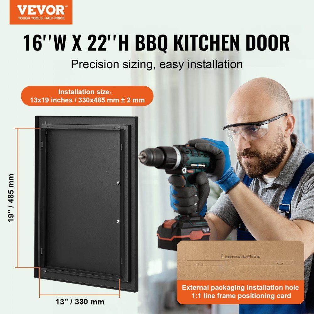 Grill Access Door 415x570mm Single Outdoor Kitchen Door Flush Mount Cold Panel Door Vertical Wall Door with Handle for Grill Island Grill Station Outdoor Cabinet Black