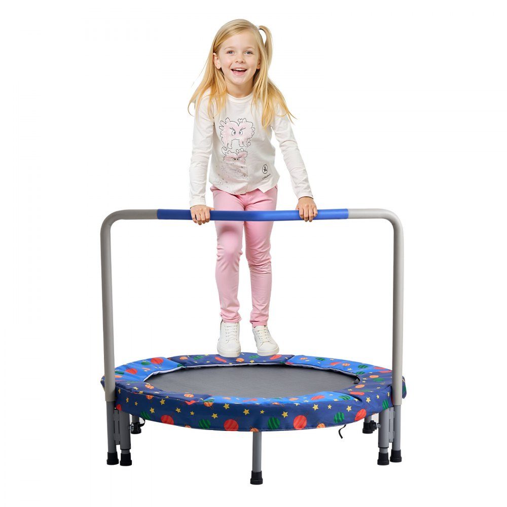 Kindertrampolin, Outdoor-Trampolin, 36 Zoll, faltbares Trampolin mit Griff, Rebounder-Trampolin, Gartentrampolin für Kleinkinder, Geburtstagsgeschenk für Kinder ab 3 Jahren, 100 kg Tragkraft, Blau