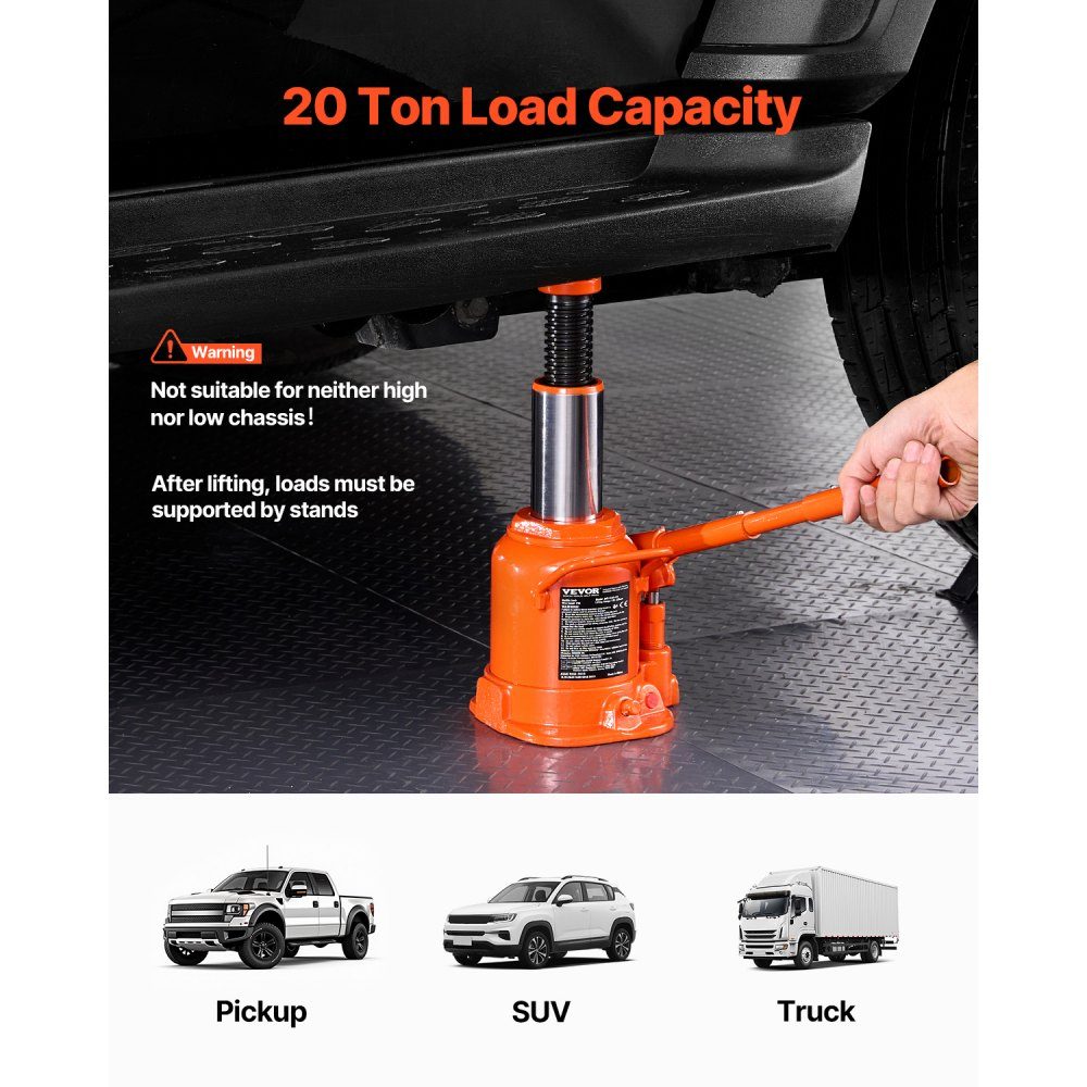 Hydraulic Jack 20T Stamp Jack Bottle Jack with 17-32cm Lifting Range and 3 Piece Long Handle for Car Pickup Truck Motorhome Auto Repair Industrial Engineering