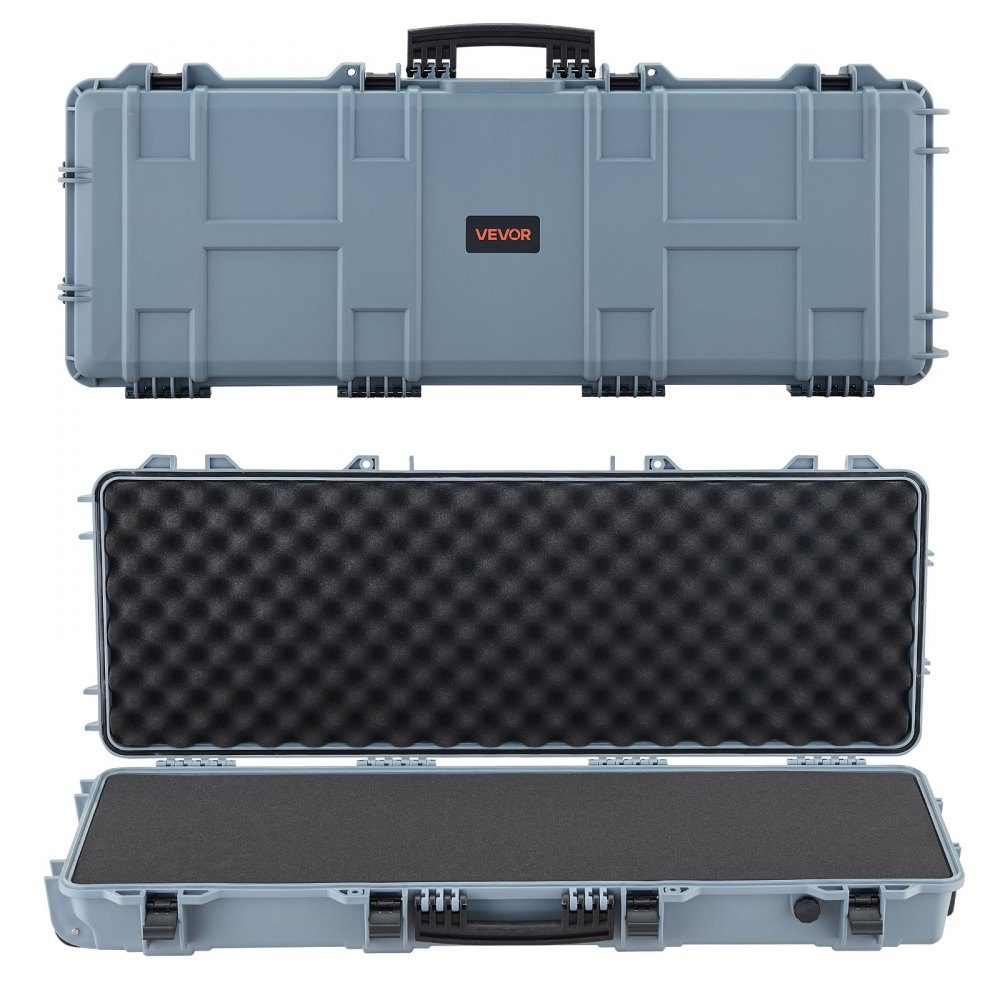 Waffenkoffer mit Hartschale für Langwaffen, abschließbarer Waffenkoffer mit vorgeschnittenem Schaumstoff, Langwaffenkoffer, Waffenaufbewahrung, rollbar, IP67 wasserdicht, 109 x 41 x 15,5 cm grau