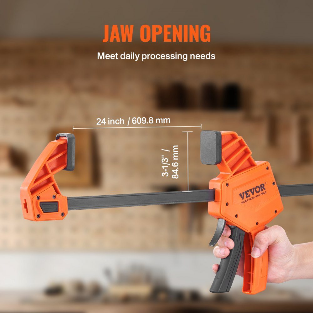 2 x eenhandklem 609,6 mm bekopening snelspanklem 136 kg draagvermogen klem schroefklem ideaal voor het snijden, verbinden en monteren van houten producten of staalmaterialen