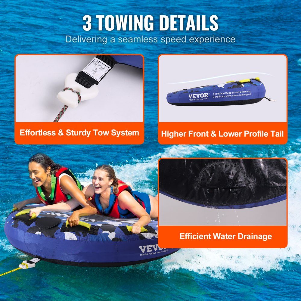 Bootsschlepprohr, aufblasbare Bootsschläuche und Schleppboote für 1–2 Personen, 340 lbs, 51,8 Zoll rundes Wassersport-Schlepprohr zum Bootsschleppen, vollständige Nylonhülle