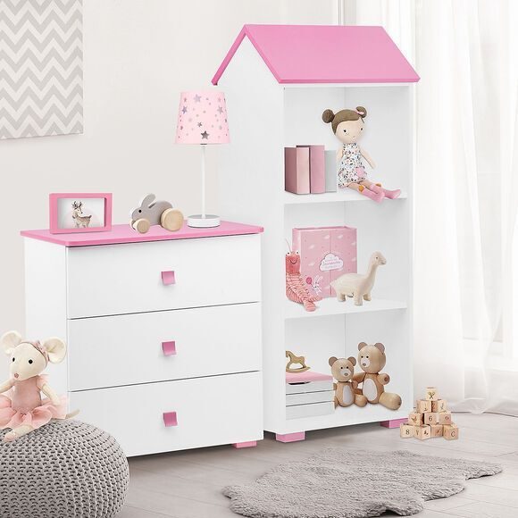 Design-Bücherregal für Kinderzimmer 130 cm weiß-rosa Kinderzimmer