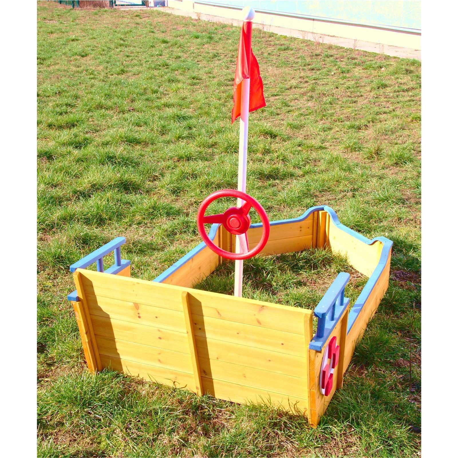 Bac à sable en bois pour bateau pirate avec cachette secrète Bac à sable en bois