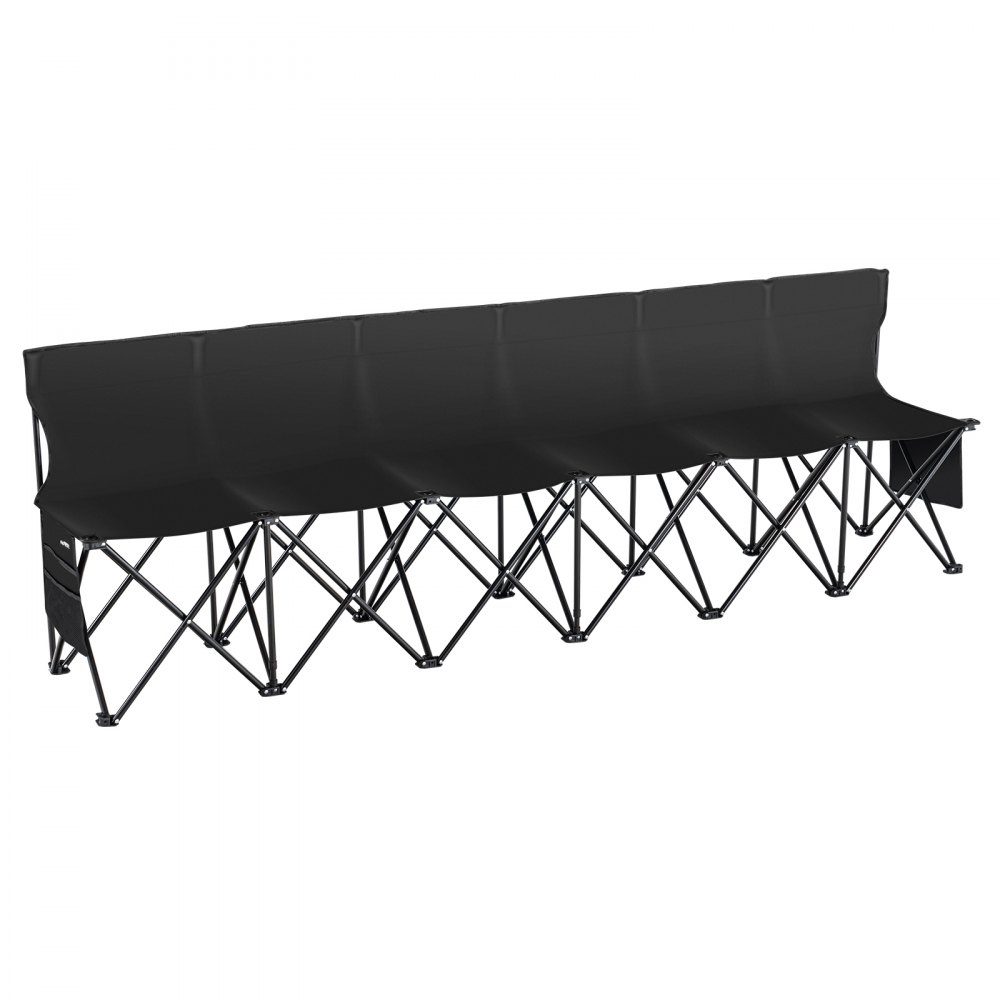 Portable Folding Bench, 6 Seater Folding Side Bench, Outdoor Camping Bench Chair with Carry Bag and Backrest, Team Sports Side Bench for Football Fishing, No Assembly Required, Instant Sitting, Black