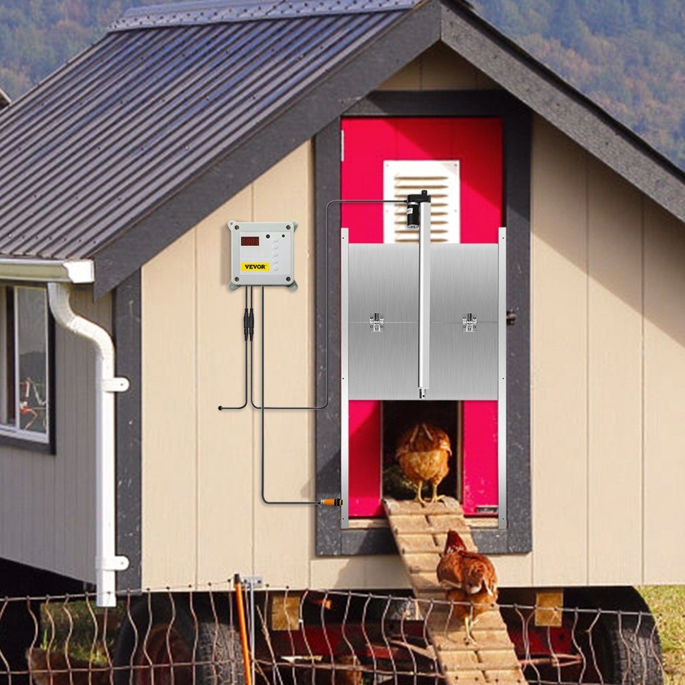 Automatische Hühnerklappe, Aluminiumlegierung/ABS, Hühnertür mit Schieber, 66 W, Hühnertorwächter, 30 x 30 cm, Türöffner mit Lichtsensor, Zeitsteuerung, ideal für den Außen-/Innengebrauch von Hühnerställen