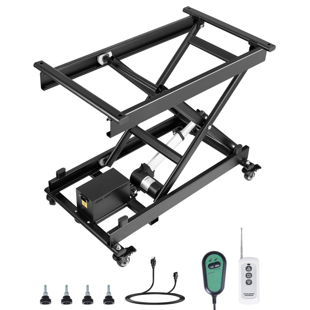 Table élévatrice électrique 76 x 44 cm, capacité de charge de 150 kg, table élévatrice à ciseaux, hauteur réglable de 200 à 710 mm, table basse élévatrice à 4 roues, pour la manutention et le transport, noir