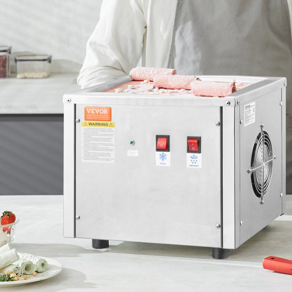 Deep-fried ice cream roll machine, 28 x 24 x 2 cm pan for frying ice cream, ice cream maker with compressor and 2 scrapers, for making ice cream, frozen yogurt and ice cream rolls
