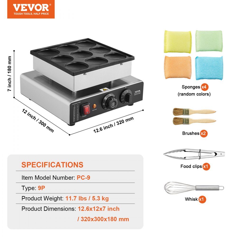 Mini Pancake Machine, Commercial Dutch Mini Pancake Machine, 9 Pieces, 76mm Diameter, Dorayaki Baking Machine, 850W, Temperature and Time Control, in Kitchens, Cafes and Restaurants