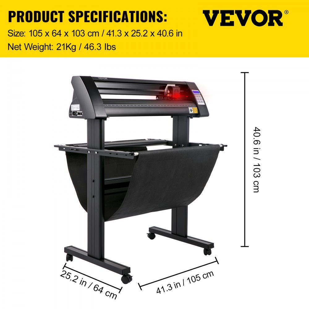 Vinyl Cutting Plotter 870mm Film Cutter Power 95W Voltage AC 85-264V Semi-Automatic Plotter Machine with Stand Signmaster Software Aluminum Alloy ARM DMPL/HPGL Windows