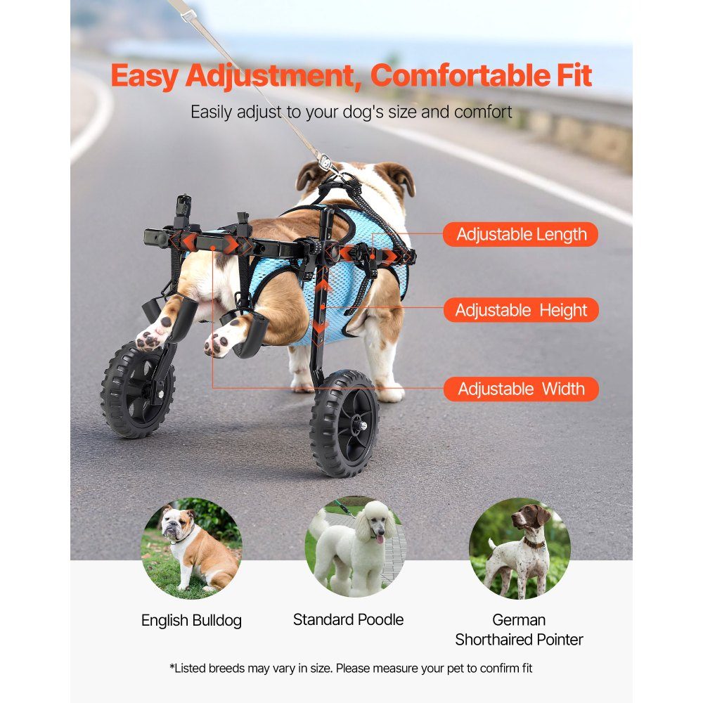 Dog Wheelchair for Hind Legs, Adjustable Pet Wheelchair, Lightweight Dog Stroller with Shock Absorbing Wheels, Walking Aid for Disabled, Paralyzed, Injured Dogs up to 15kg, M