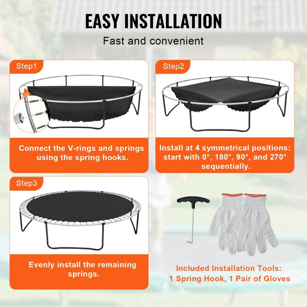 Ersatz-Trampolinmatte, Sprungmatte, passend für 180-Zoll-Rahmen, universelle Sprungmatte, verstärkte, UV-beständige Matte mit Federwerkzeug und langlebigen V-Ringen, passend für 16,5 cm Federlänge