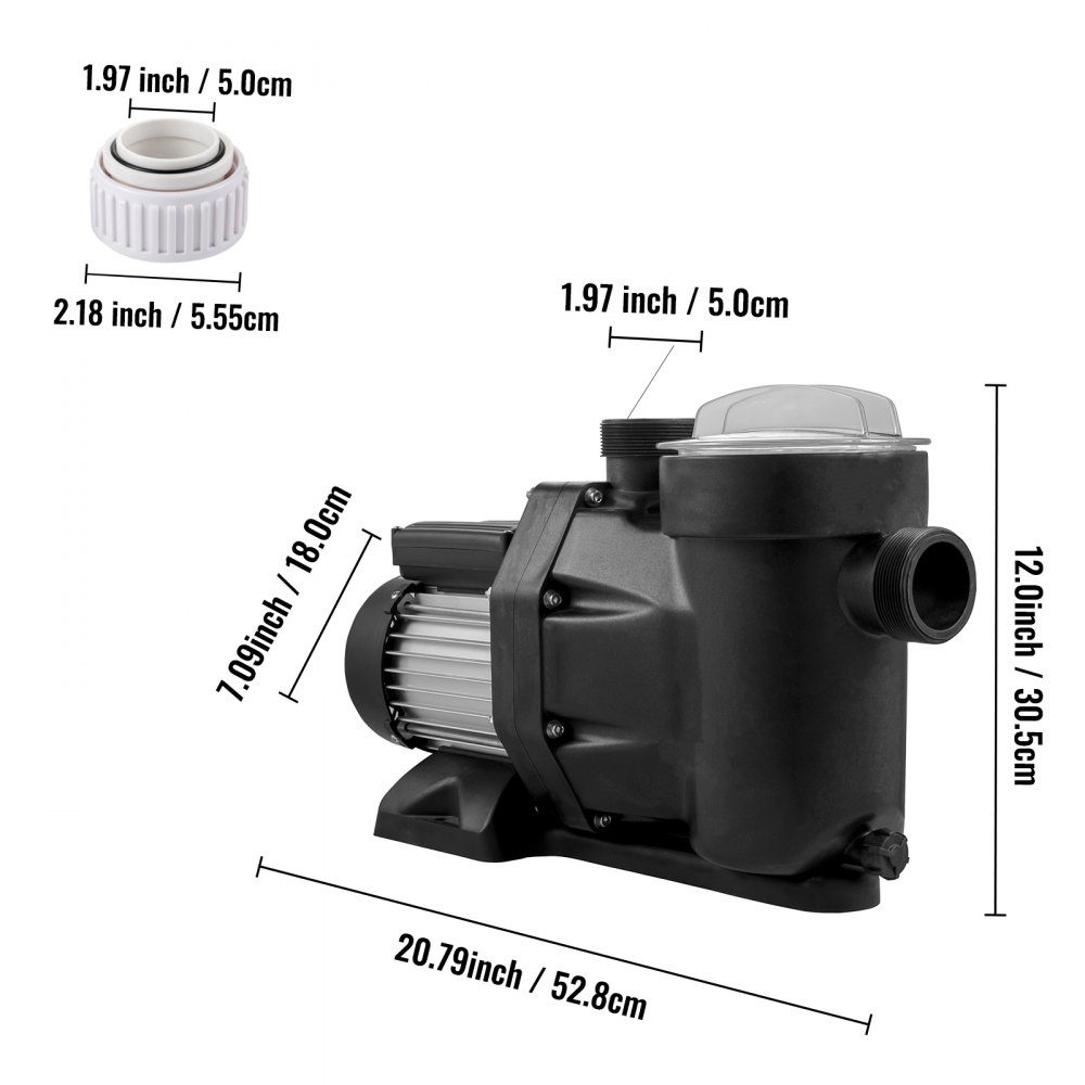 Swimming pool pump 750 W 1 HP pool pumps max. flow 19200 L/H filter pump speed 3450 rpm circulation pump max. temperature 50° C water pump pool ideal for swimming pools thermal baths SPA