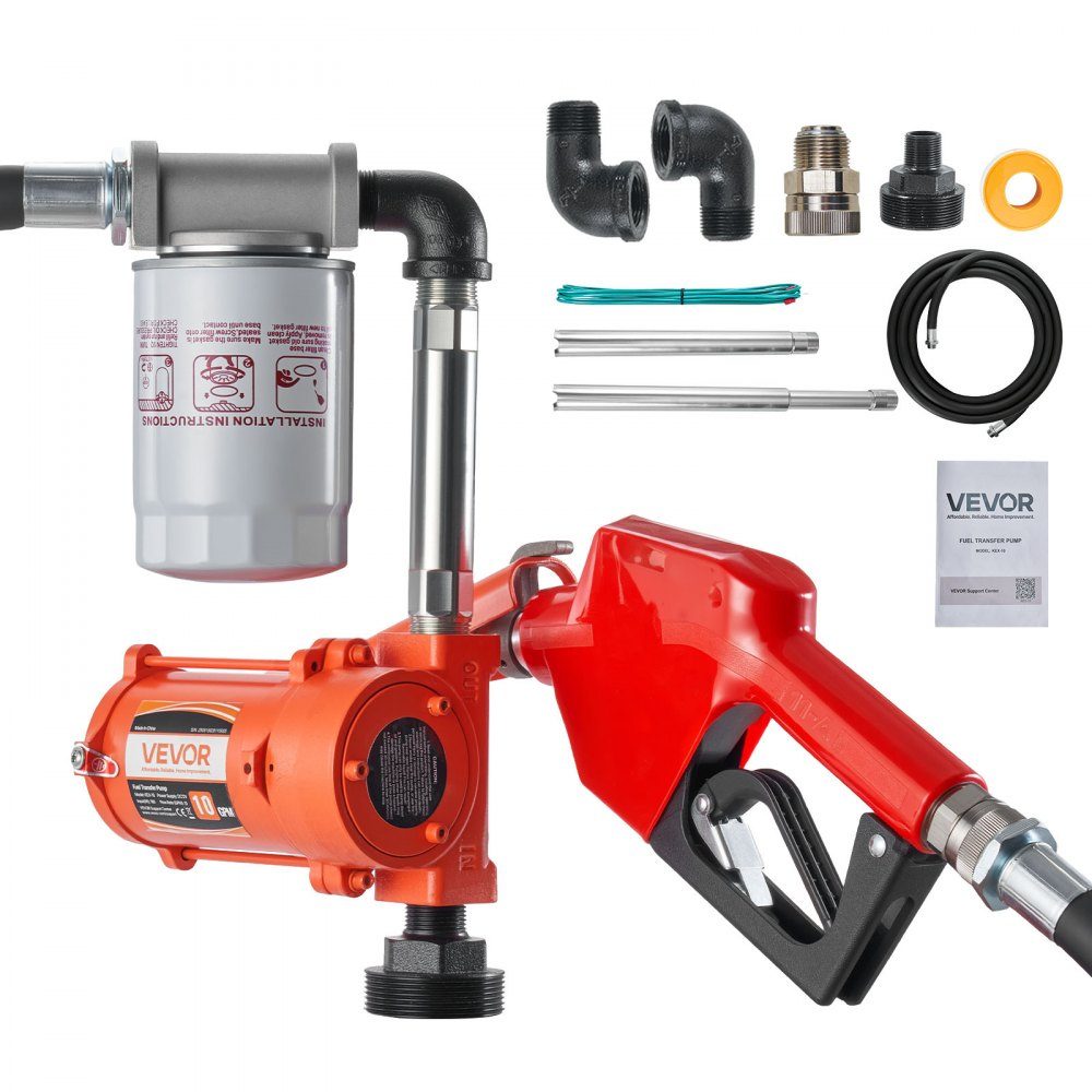 Pompa paliwowa 12 V DC 37 l/min Zestaw pompy do oleju napędowego z dyszą automatycznego wyłączania, wężem tłocznym, zabezpieczeniem przed przegrzaniem, kablem zasilającym, zabezpieczeniem przeciwwybuchowym, do benzyny, oleju napędowego i nafty