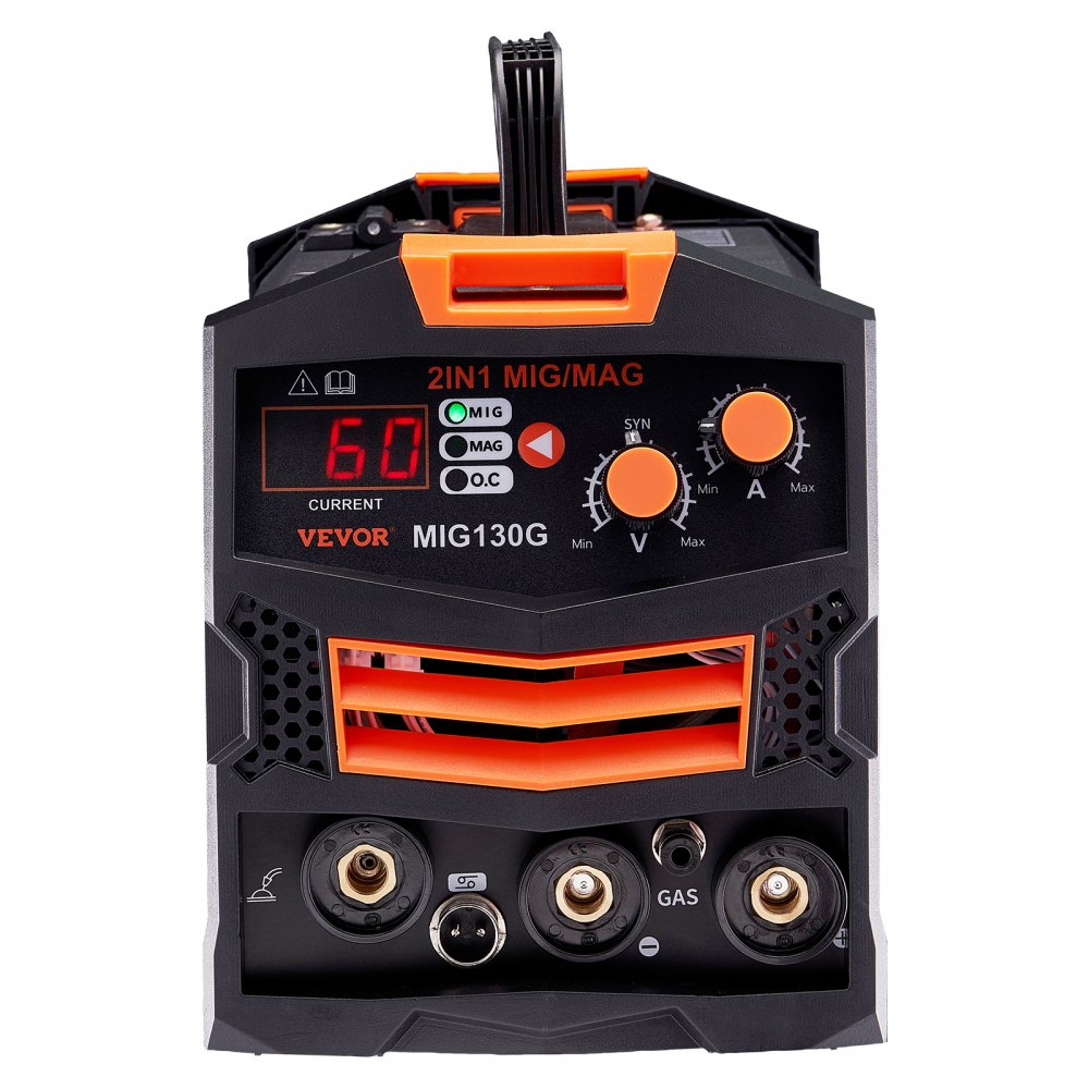 Soudeuse MIG, machine à souder MIG synergique 130 A, soudeuse multi-procédés à fil fourré MIG/sans gaz MIG 2 en 1, soudeuse MIG avec technologie d'onduleur IGBT et écran d'affichage numérique