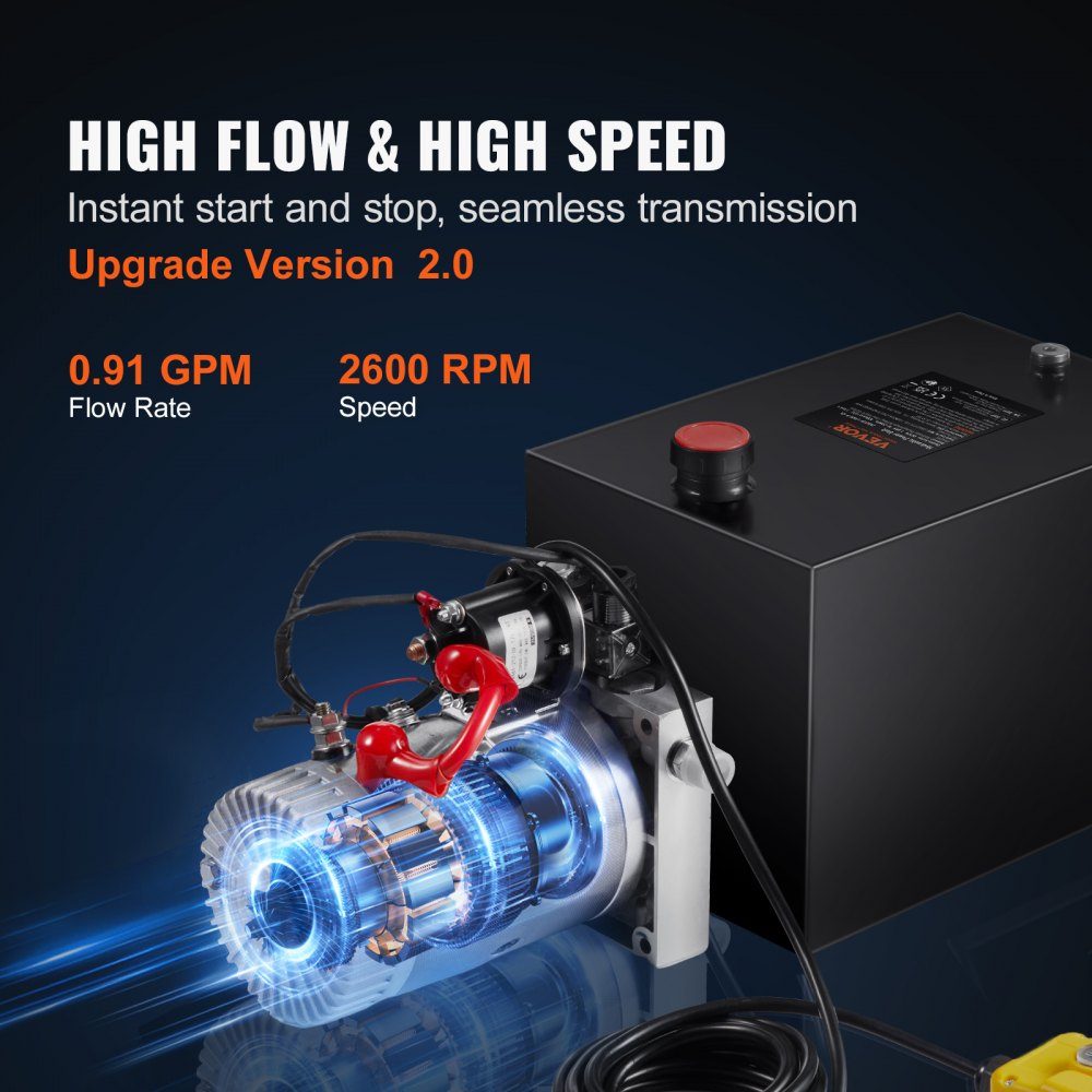 Hydraulic pump hydraulic unit 12V hydraulic unit 1600W, single-acting hydraulic pump hydraulic unit, 3.79L tank hand pump hydraulic unit, for elevators, forklifts etc